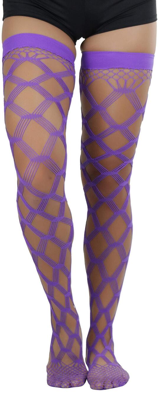 1906 Plus Size Multi Fence Net Thigh Hi Stocking - Plus Size - Purple